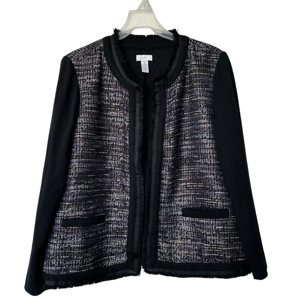Chico's Mixed Tweed Black Jacket size L workwear office